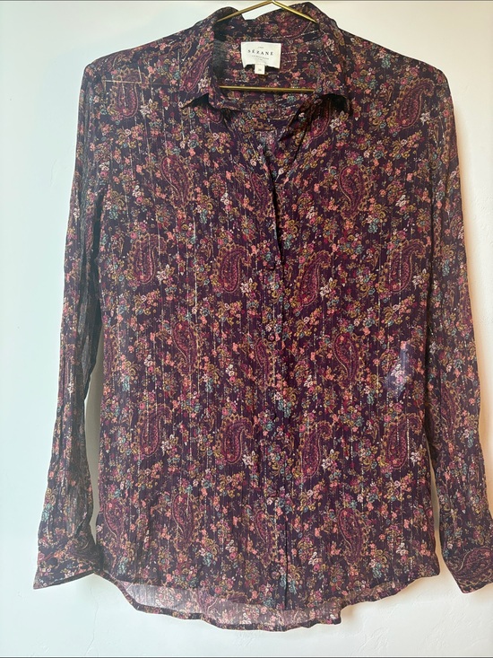 Sezane Tops - Sezane Floral Paisley Button-Up Blouse in Deep Plum Multi